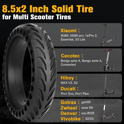 8.5x2 Inch Solid Tire for Electric Scooter, 50/75-6.1 Replacement Rubber Tire Compatible with Gotrax GXL V2/XR/APEX, Xiaomi M365/Pro/1S, 8.5x2 Scooter Tire (Black 2pcs)