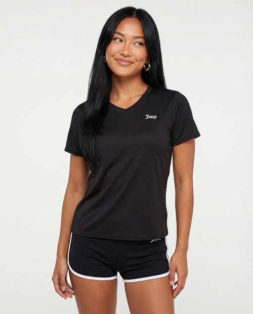 Juicy Couture Women's Short Sleeve V-Neck Athletic T-Shirts - 3 Pack for Fitness & Yoga Activewear