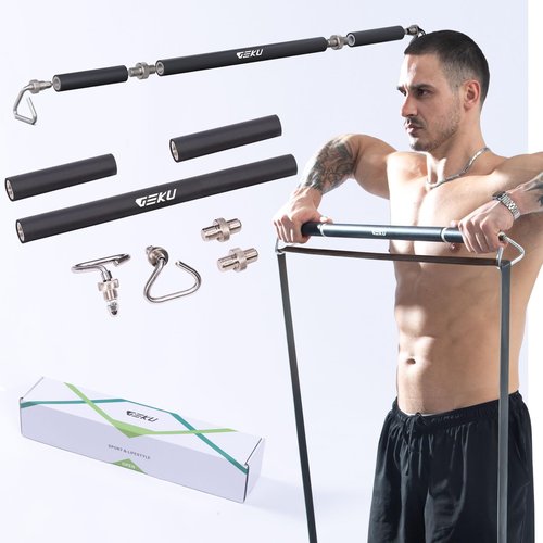GEKU FIT Resistance Band Bar, Length-Adjustable Detachable Heavy Duty Workout Bar for Resistance Band Training, Core Muscle Training, Home & Ourdoor Workout, Max Load 800 Lbs
