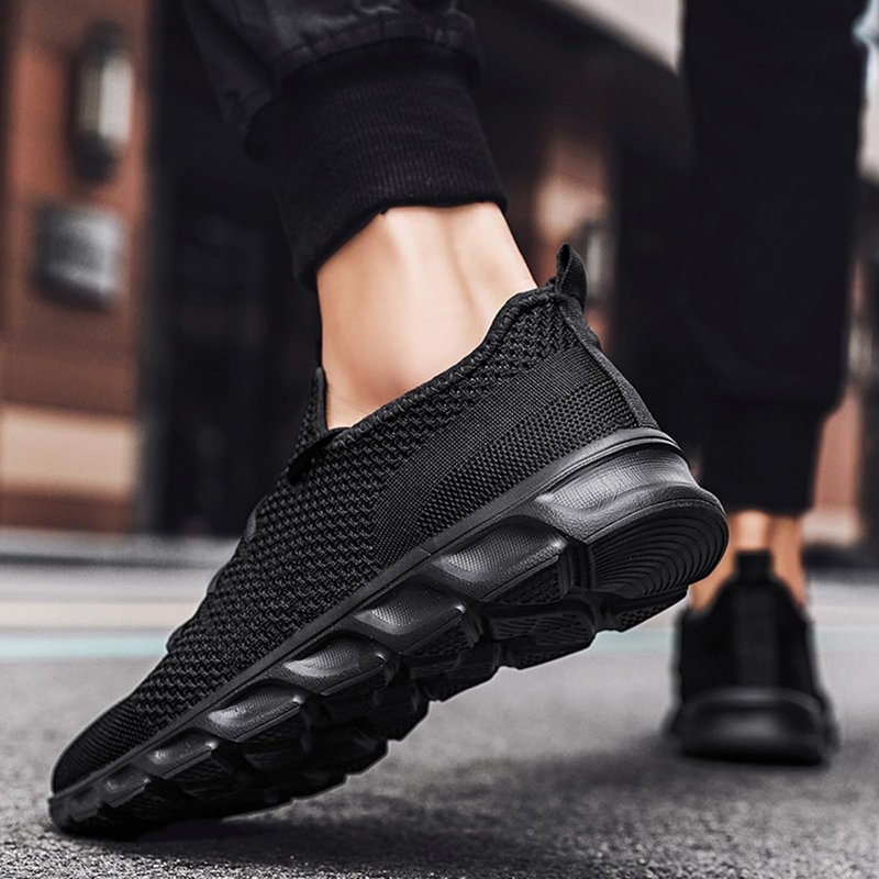 RJYWGS Running Shoes Womens Mens Walking Tennis Gym Sneakers Slip On Comfortable Lightweight Athletic Workout Casual Fashion Sports Shoes Black Size Women 7/ Men 6