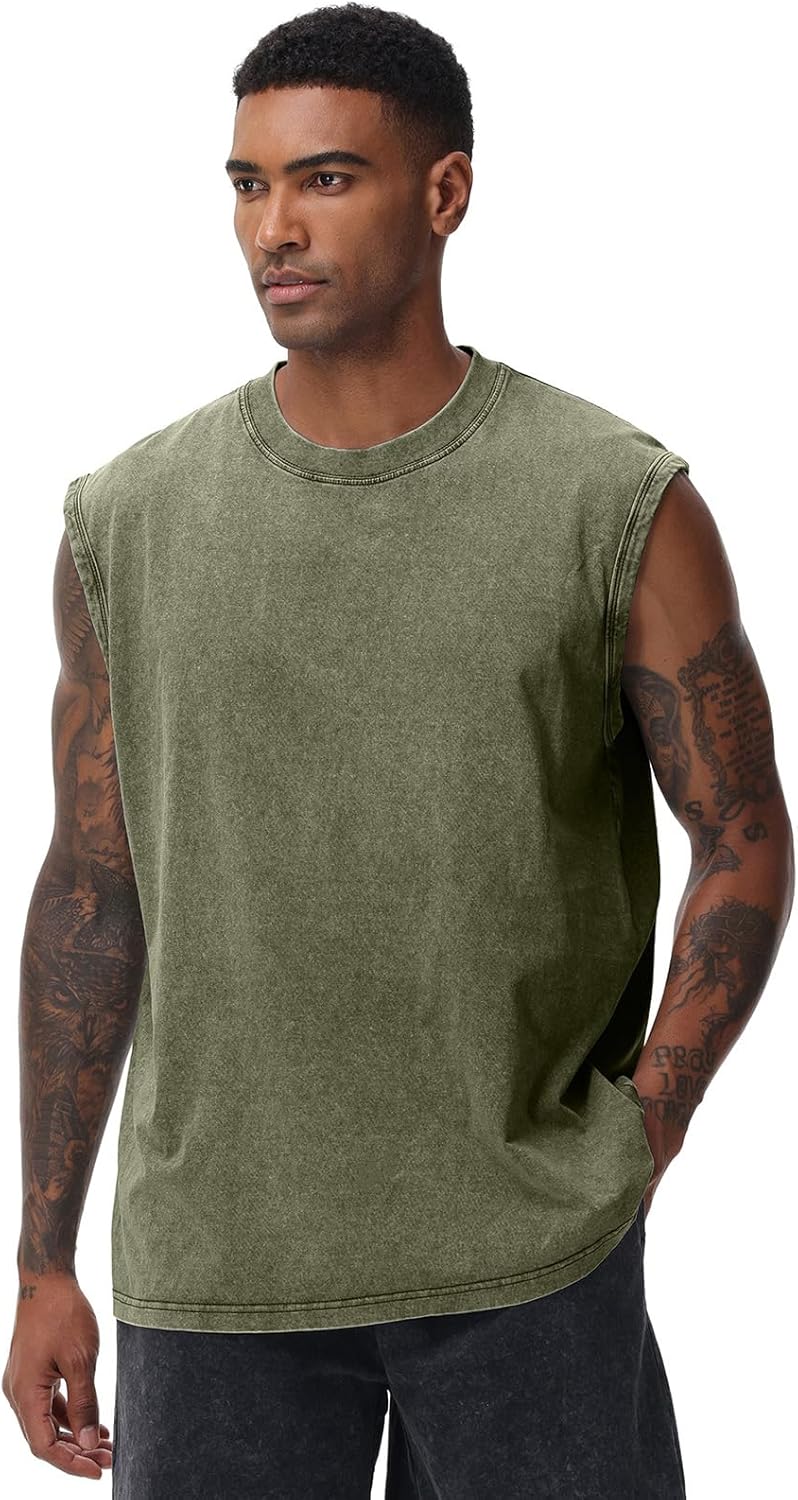 Skiennix Men's Workout Tank Tops - Sleeveless Muscle Shirt for Gym & Running | Acid Wash Design