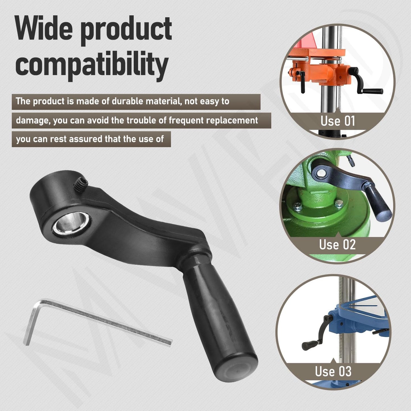 Drill Press Table Elevation Crank Handle 1344258 for Delta drill Press Table, having a 14.5 mm (9/16") diameter elevating shaft and 6" swing