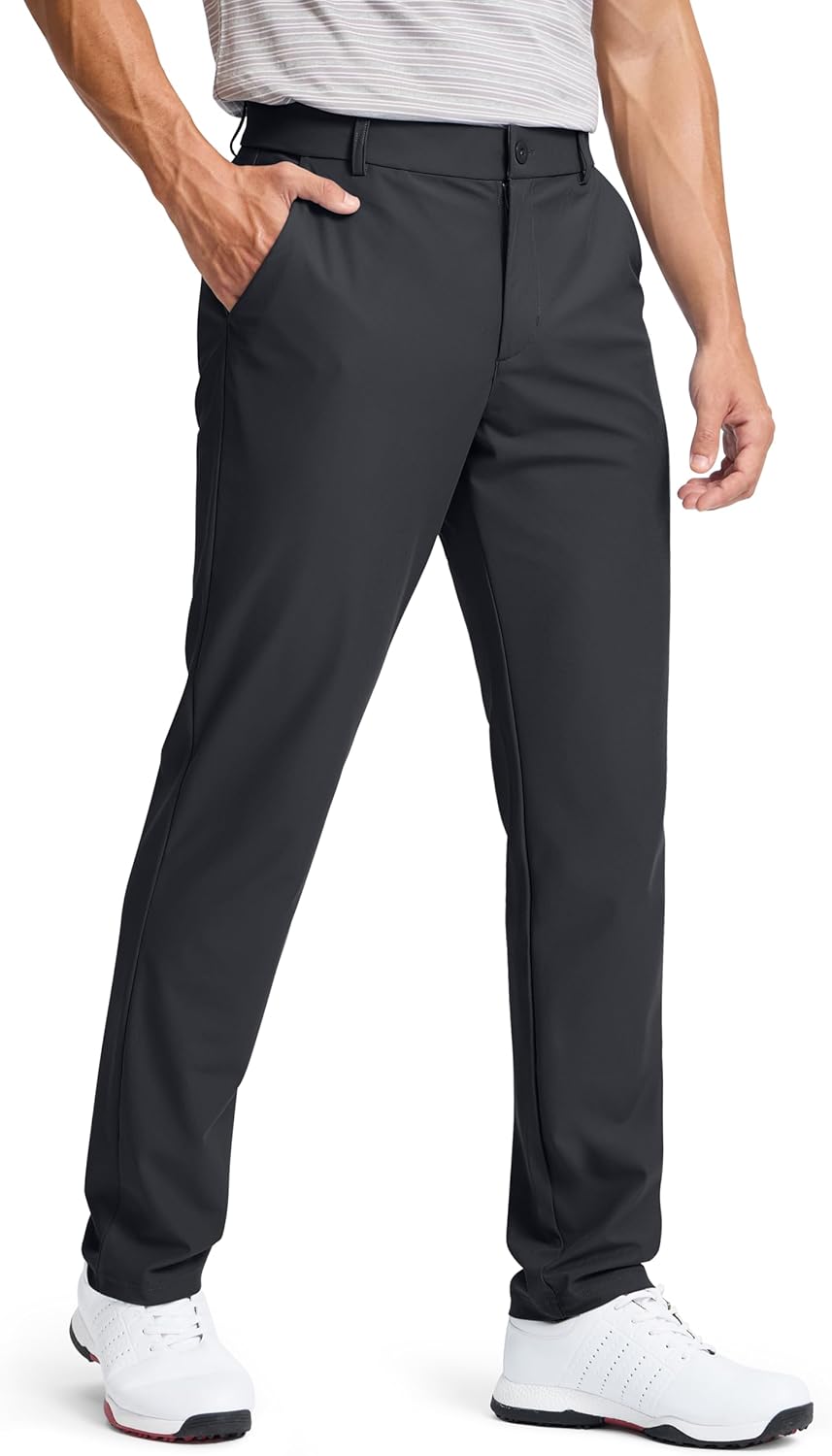 Pudolla Men's Golf Pants - Comfy Stretch Dress Slacks | Lightweight Quick-Dry Casual Trousers (30"/32"/34")