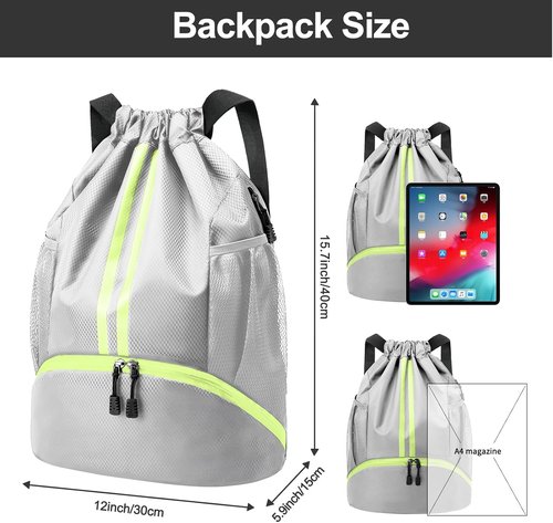 Hoedia Sports Drawstring Backpack - Waterproof Gym Bag with Shoe Compartment | Unisex Design