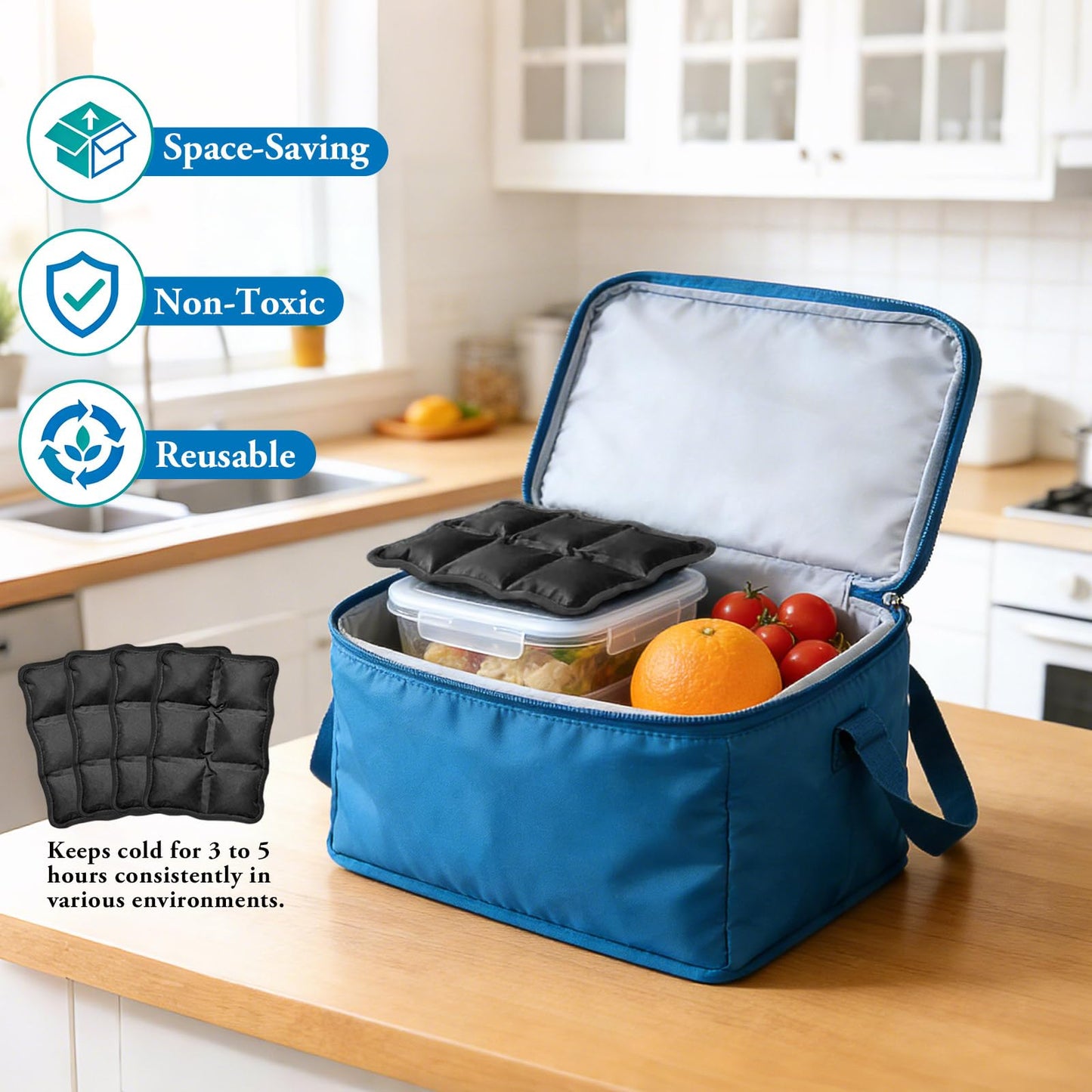 4pcs Reusable Ice Packs for Lunch Boxes & Coolers, (6”x4”x0.7”) Slim Freezer Packs for Lunch Bags, Small Non-Toxic Cooler for Picnic & Camping