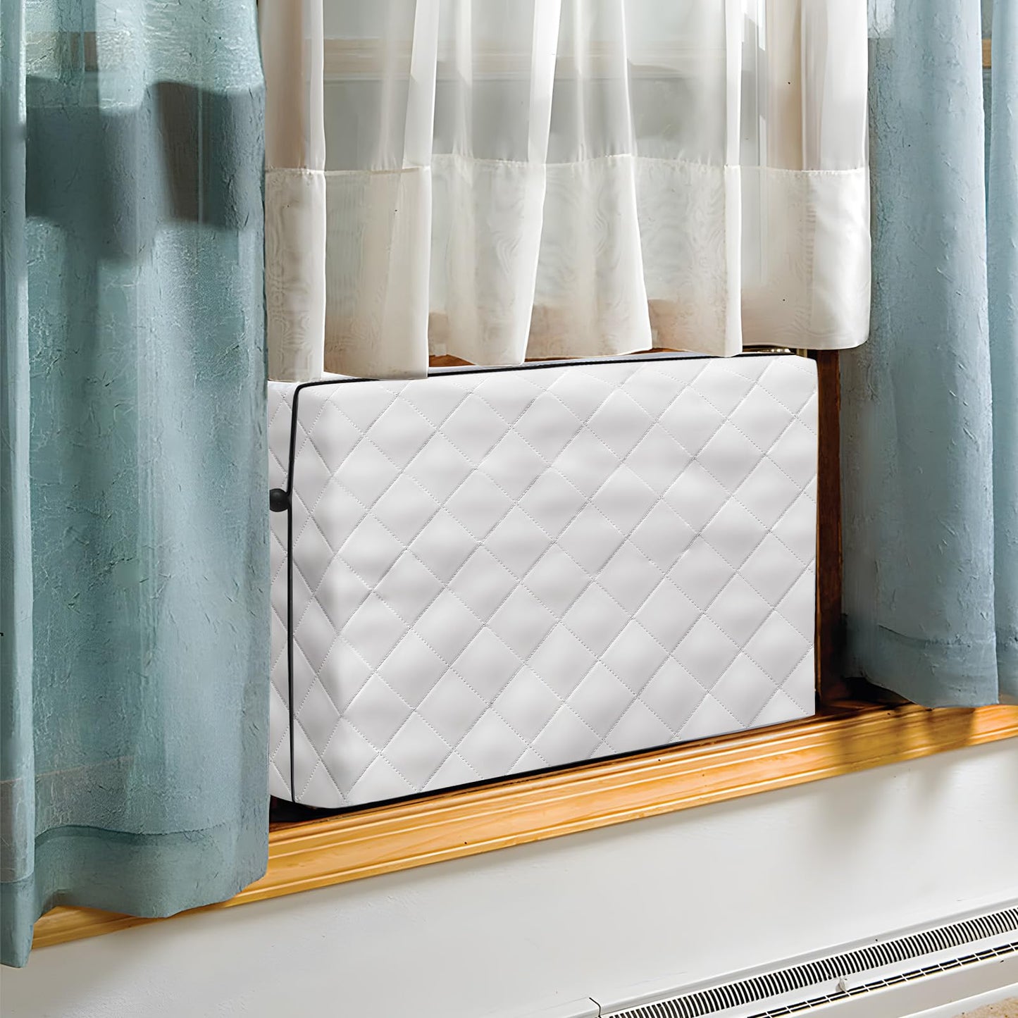 RUNZEG Indoor Air Conditioner Cover, 17Lx13Hx3.5D in Gray Window Winter Unit Cover Anti-Rust Adjustable for Window AC with Free Elastic Straps