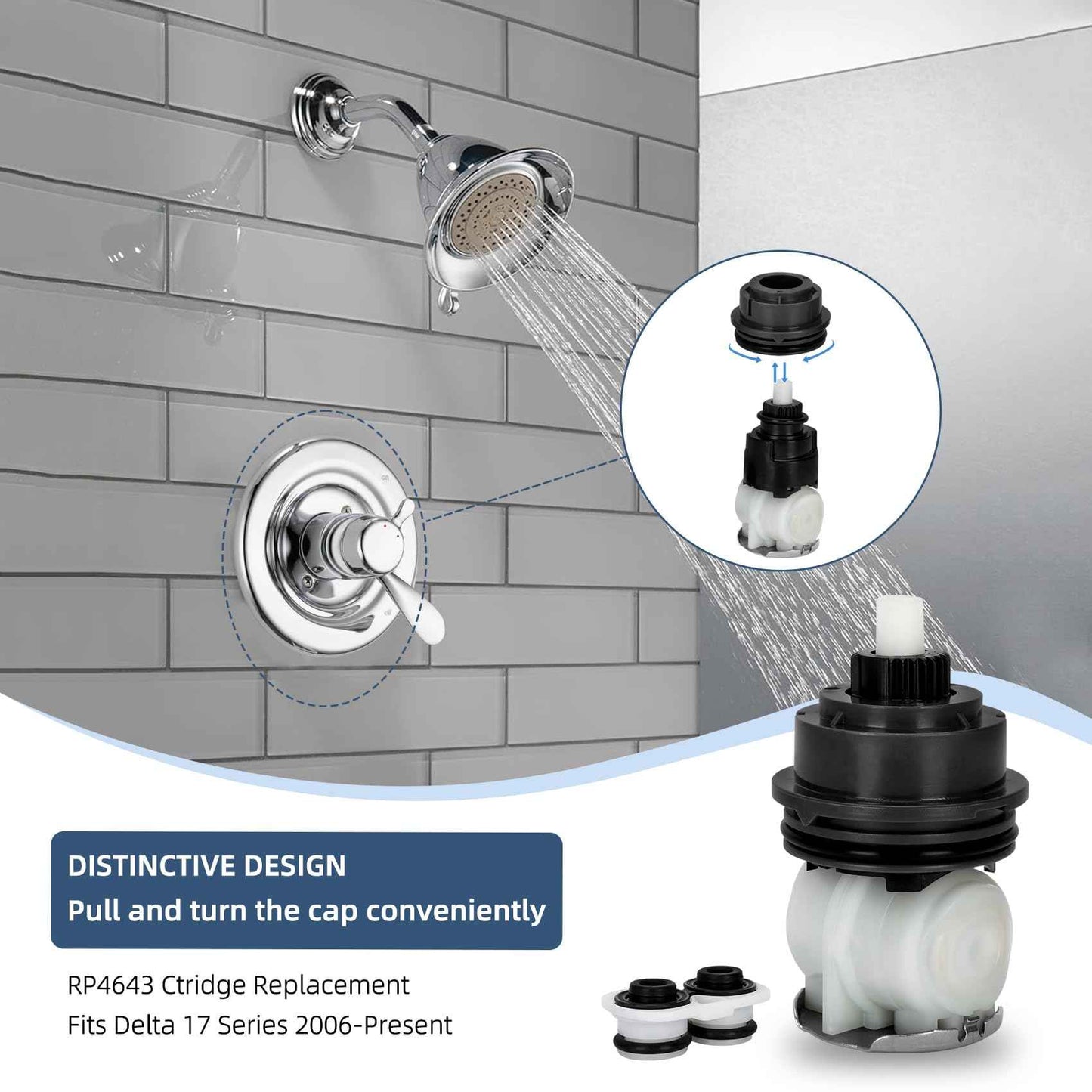 For Delta Shower Cartridge - Delta Faucet RP46463 for Delta Monitor 17 Series (2006-Present), RP46463 Delta Shower Cartridge Replacement, Fits Delta R10000 Series Valve with Seat and Adapter