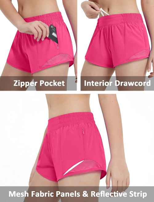 EXARUS Girls' Athletic Shorts - Lightweight Running & Workout Shorts with Liner & Zip Pocket | Sizes 2.5"/4" for Kids 6-12Y