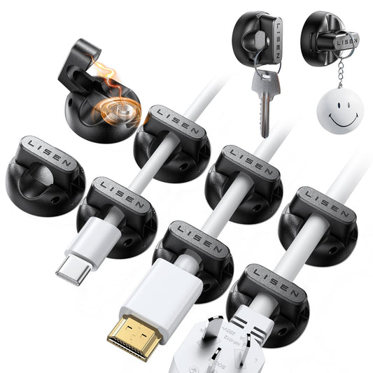 10 Pack Magnetic Cable Clips [2025 Minimum Size] LISEN Magnetic Cord Holder for Nightstand Desk, Cable Management for Home Office Organizer Wire Organizers for iPhone 17 Charger Cord, Dorm, Wall, Car