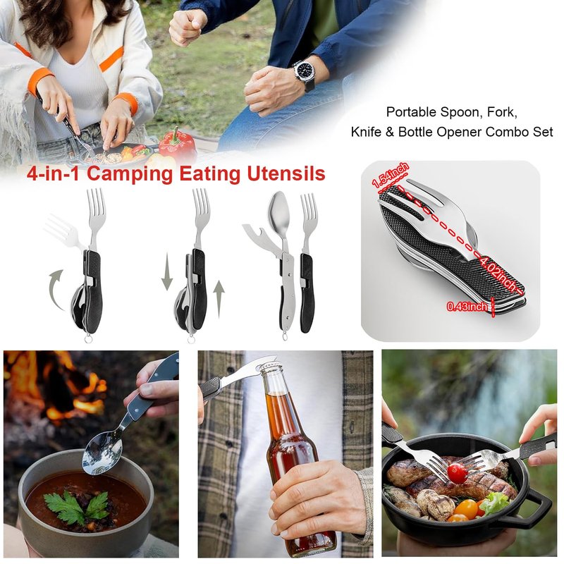 Mess Kit for Camping 1 Person, Reusable Camping Dish Set, Stainless Steel Camping Plates, Camping Dish Set with Mesh Bag Easy to Carry or Put in Backpack