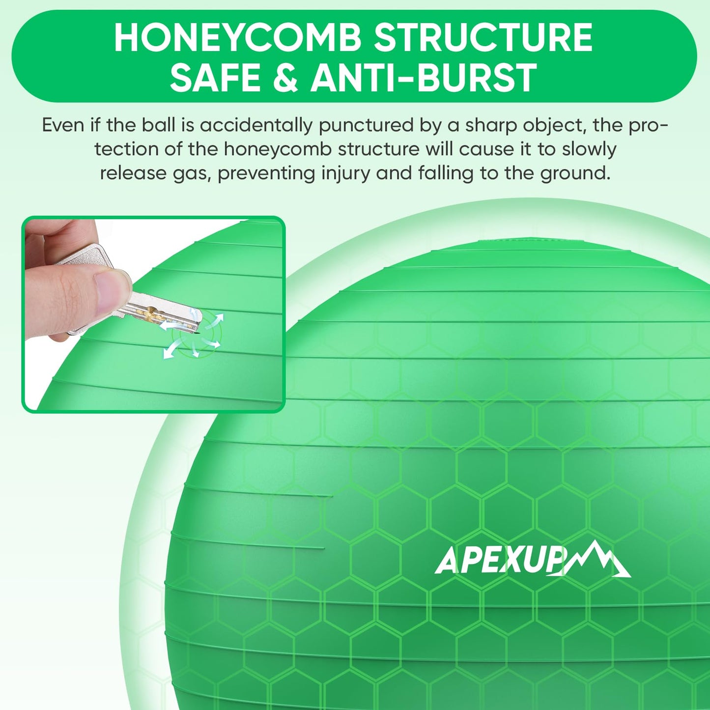 APEXUP Yoga Ball, 660 lbs Anti-Burst Exercise Ball with Pump, 5 Sizes (XL (27"~30") 75cm, Dark Green)