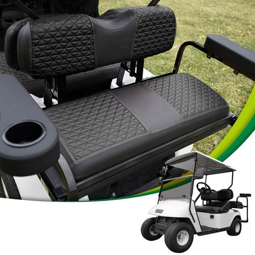 Golf Cart Rear Seat Covers for EZGO/Club Car/Yamaha, Waterproof Marine Grade Vinyl Leather Golf Cart Seat Cover Replacement, No Stapler Required, Golf Cart Accessories (For Aftermarket Rear, Black)