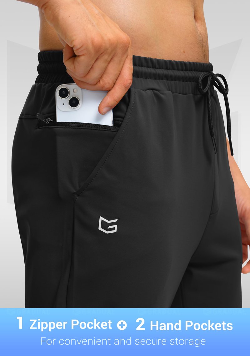 G Gradual Men's Fleece Lined Athletic Pants with Zipper Pocket Winter Warm Joggers Water Resistant Running Sweatpants for Men(Black,M)