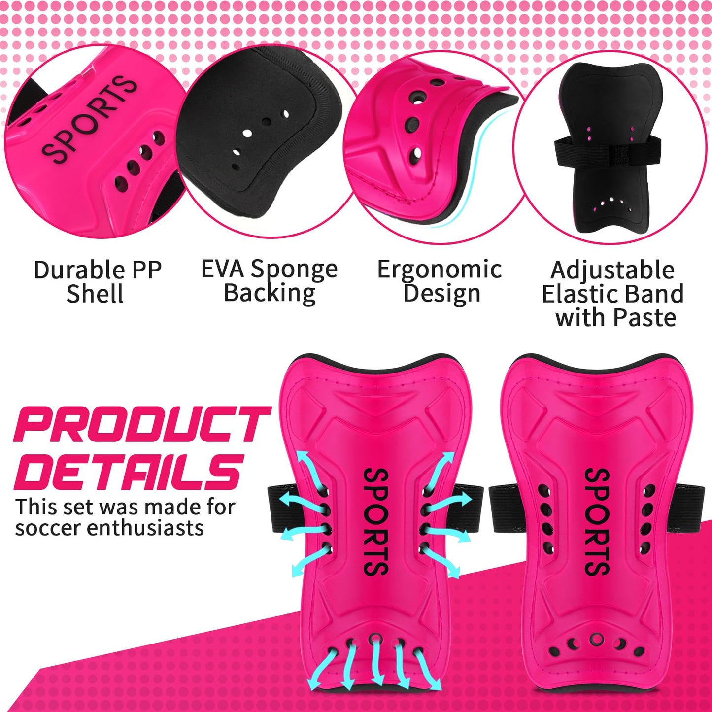 Syhood Soccer Shin Guards and Socks for Toddler Kids Youth, Lightweight Soccer Shin Pads Protective Defender Gear for 3-5, 5-10, 10-15 Years Old Children Teen Boys Girls Sports Game(M Size,Pink)
