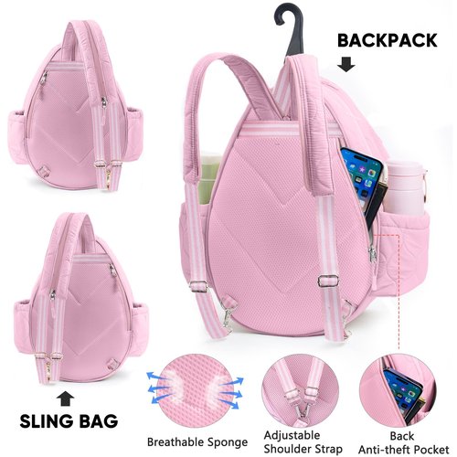 VIGEGARI Quilted Tennis Bag for Women – Tennis Backpack & Crossbody Sling | Holds 2 Rackets or 3 Pickleball Paddles | Lightweight Badminton Racket Bag, Tennis Tote & Sports Backpack