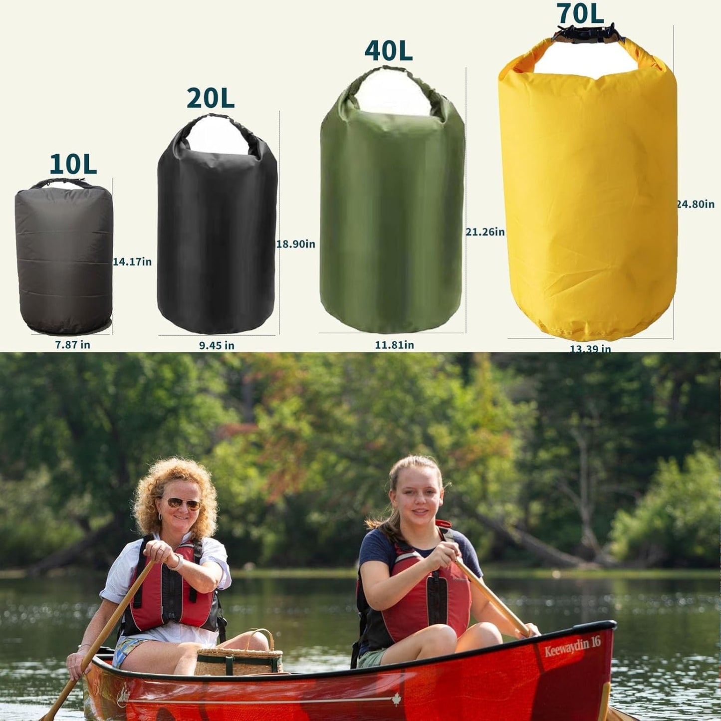 Skiennix Waterproof Dry Bags - Ultralight Roll Top Sacks for Kayaking, Hiking & Camping | 70L Black