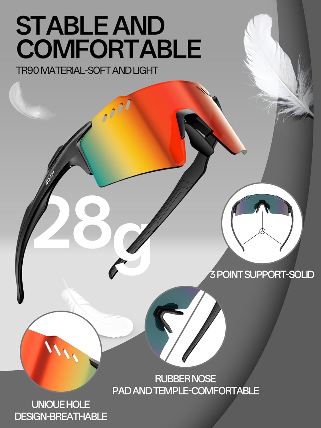 SCVCN Sports Sunglasses - UV400 Protection for Men & Women | Lightweight Frameless Design