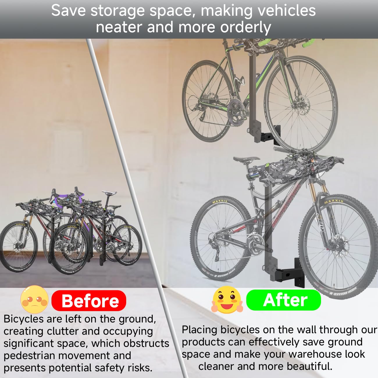 Wall Mount Bike Rack Hitch Cargo Carrier Bicycle Receiver Storage Store Hanging Garage Organizer Trailer Holder Accessories Bracket Heavy Duty Holds Max 300 Lbs Easy to Load Secure 2 inch