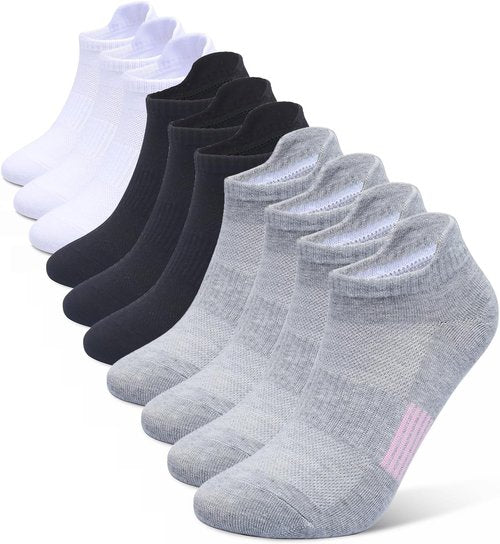 Henwarry Women's Low Cut Athletic Running Socks - 10 Pairs of Soft Cotton Ankle Tabs