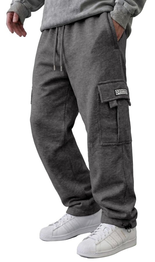 HUNGSON Mens Cargo Sweatpants Drawstring Casual Hiking Pants Joggers Athletic Trousers Cotton Loose Straight Pants for Men Dark Grey Heather