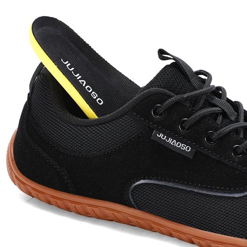 JUJIAOSO Unisex Wide Barefoot Shoes for Men Women Outdoor | Zero Drop | Wide Width Fashion Sneaker Minimalist Walking Shoes(Black/Brown,Women 12/Men 11)