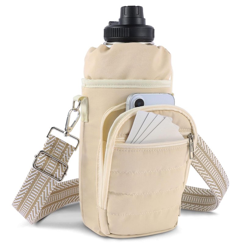 Aodotx Water Bottle Carrier Bag with Phone Pocket, 32oz 40oz Water Bottle Holder Bag with Adjustable Strap for Hiking Camping