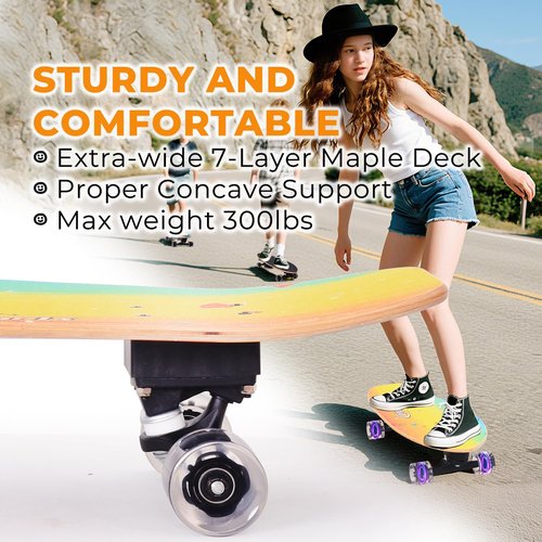Nattork Complete Skateboards 29" x 9" Kids Girls Skateboard Cruiser Skateboards for Beginners Double Kick Deck Concave Boys Skateboard with Maple Wood (Rainbow)
