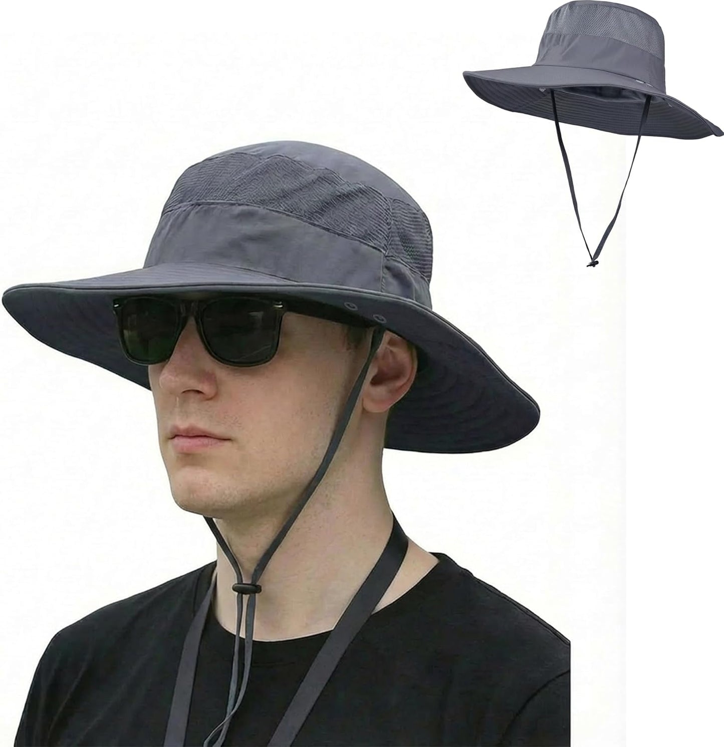 Sun Hat | Wide Brim Bucket Hat for Men & Women - Outdoor Fishing Hat with Detachable Face Cover & UV Protection