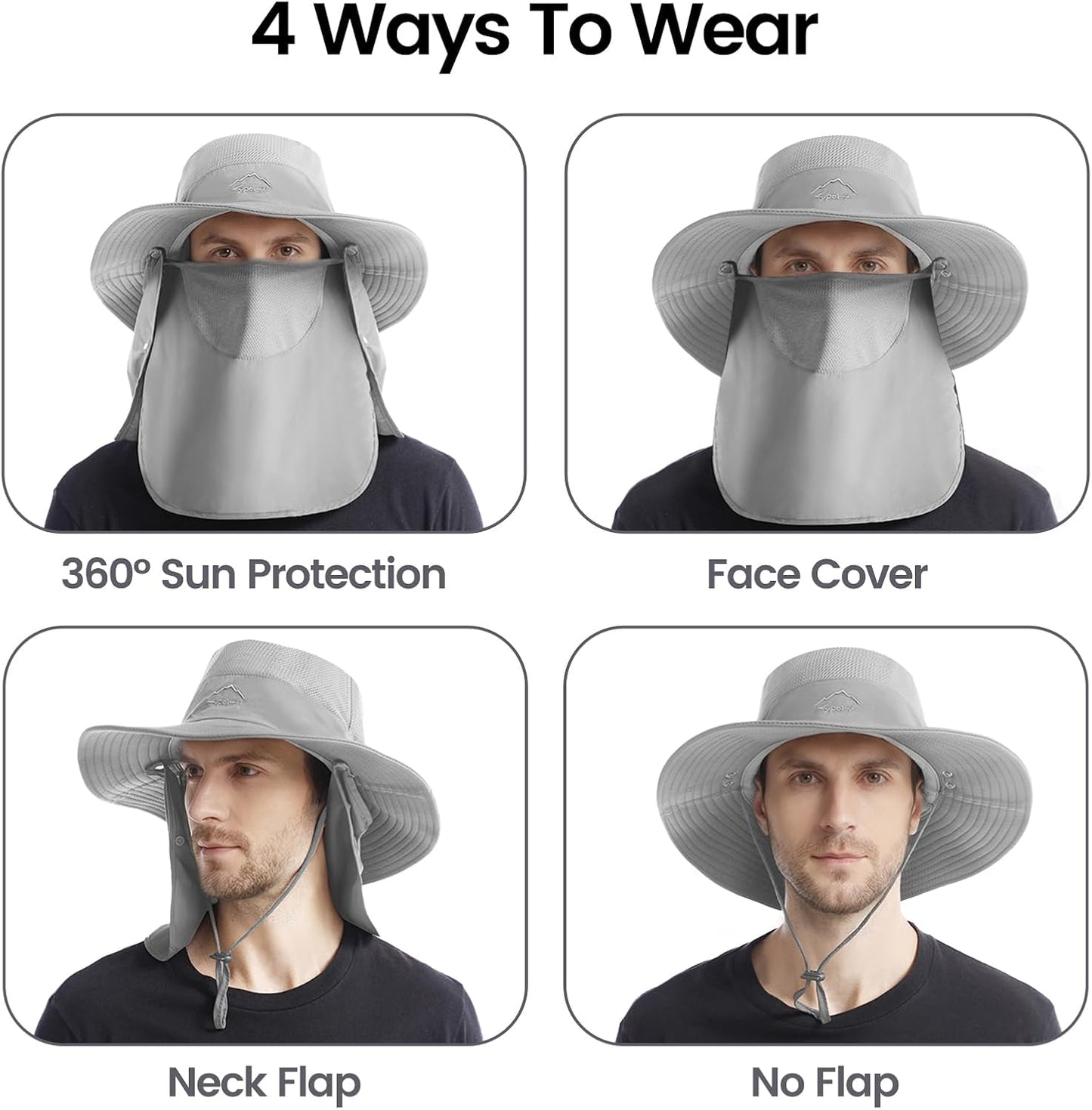 Sun Hats | Wide Brim Bucket Hat for Men & Women - UV Protection with UPF 50+ Face Cover & Neck Flap