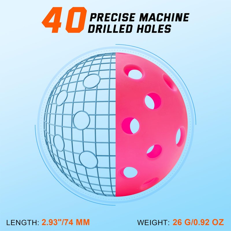 Sukeen Outdoor Pickleball Balls with Mesh Bag, 40 Holes Pickleballs Outdoor, High Bounce Pickle Balls for All Style Pickleball Paddles, Perfect Balanced Pickle Ball Rose Red 12 Pack