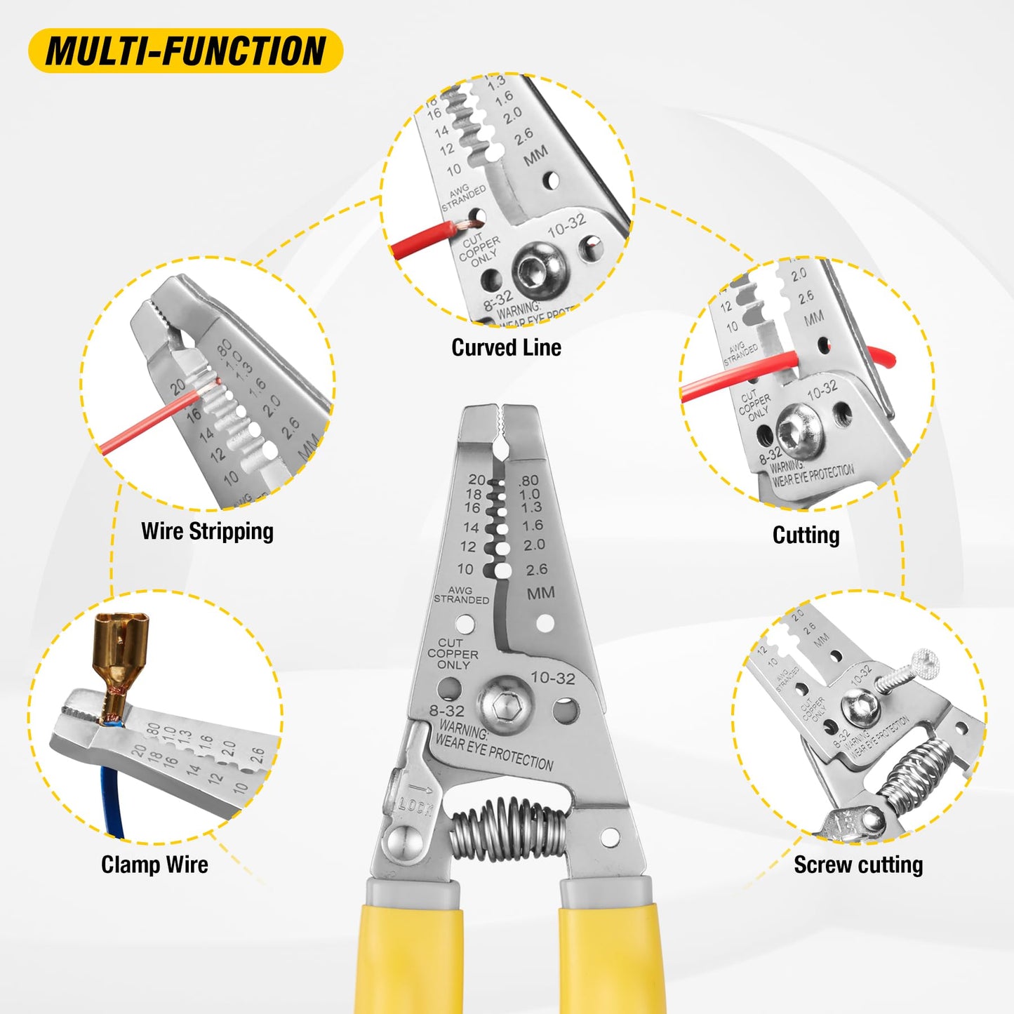 Wire Stripper Tool Crimper for Electricians: 7 Inch Wire Cutter Stripping Tool for 10-18 AWG Solid and 12-20 AWG Stranded Wire - Electrical Wire Crimping Stripping Plier - 10 12 14 16 18 AWG Gauge