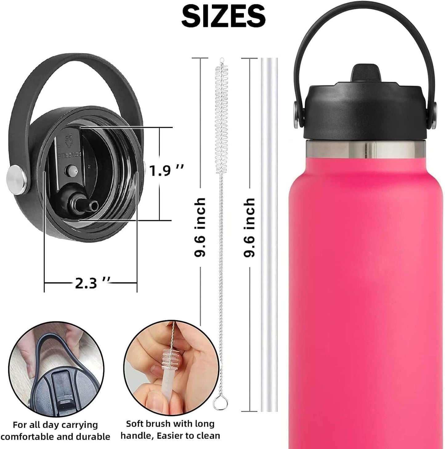Lids with Straw for Hydroflask Wide Mouth 20 32 40 oz, Flex Straw Lid for Hydro Flask Sport Water Bottles, Flexible Handle Replacement Lid Straws Cap Top Accessories (2 Pcs Light Purple)