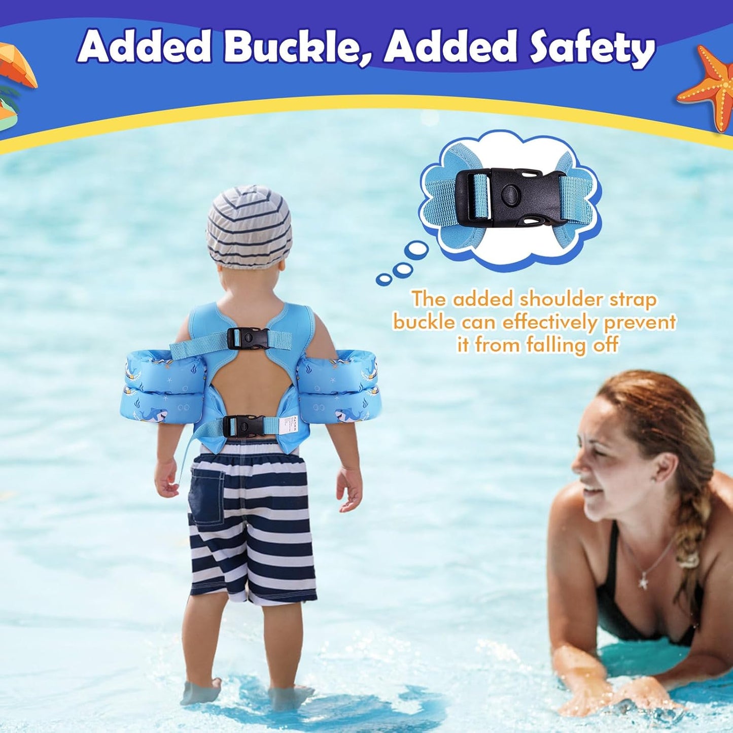 MoKo Toddler Swim Vest - Cartoon Swim Floaties with Shoulder Straps | Fits 13-30 lbs, 20-50 lbs, 22-66 lbs