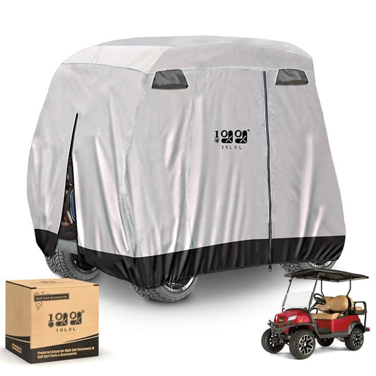 10L0L Golf Cart Covers Universal Fits for Yamaha EZGO Club Car Lifted 2/4 Passengers Golf Cart, 600D Waterproof Windproof UV-Proof Outdoor Polyester Full Cover with 3-Zipper Doors (Gray)
