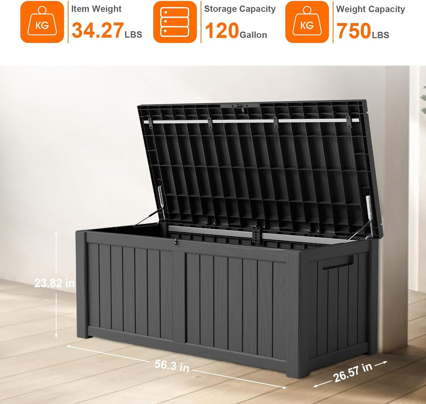 Resin 120 Gallon Outdoor Storage Box - Waterproof Deck Box with Lockable Lid for Garden & Yard Organization