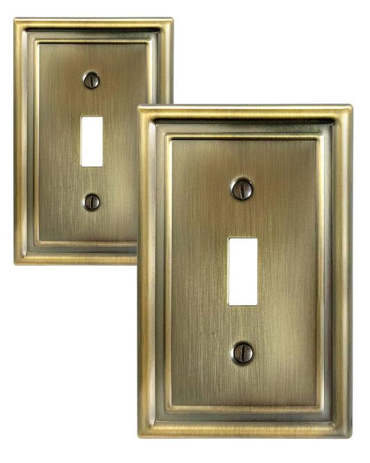 ZILLSEA 2-Pack Light Switch Covers, Single Toggle Switch Plate Cover, Decorative Antique Brass Metal Wall Plate, 3.15''*4.88'', Midsize