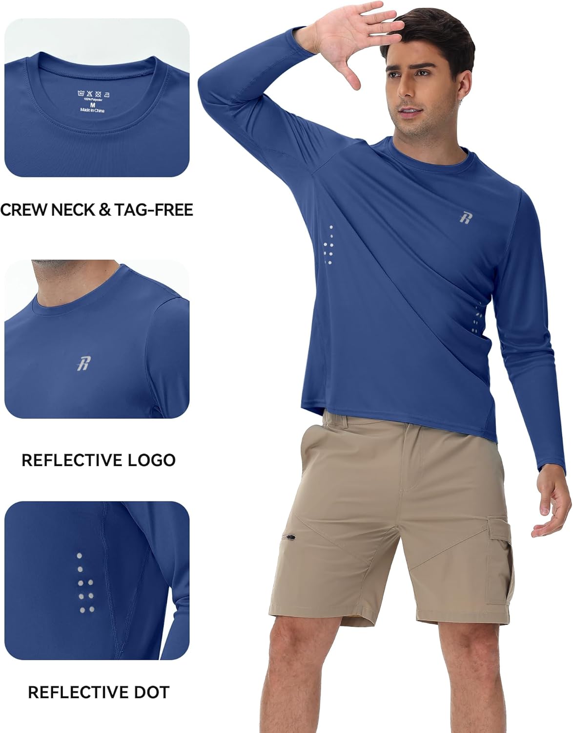 Runhit Men's UPF 50+ Sun Protection Shirt - Lightweight Long Sleeve UV Swim & Fishing Rash Guard
