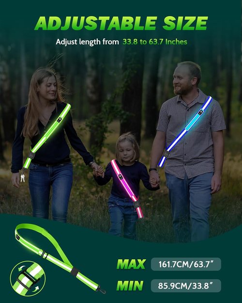 Fitense LED Reflective Belt Sash - High Visibility Night Safety Gear with 5 Colors & 3 Modes | Adjustable for Runners & Walkers