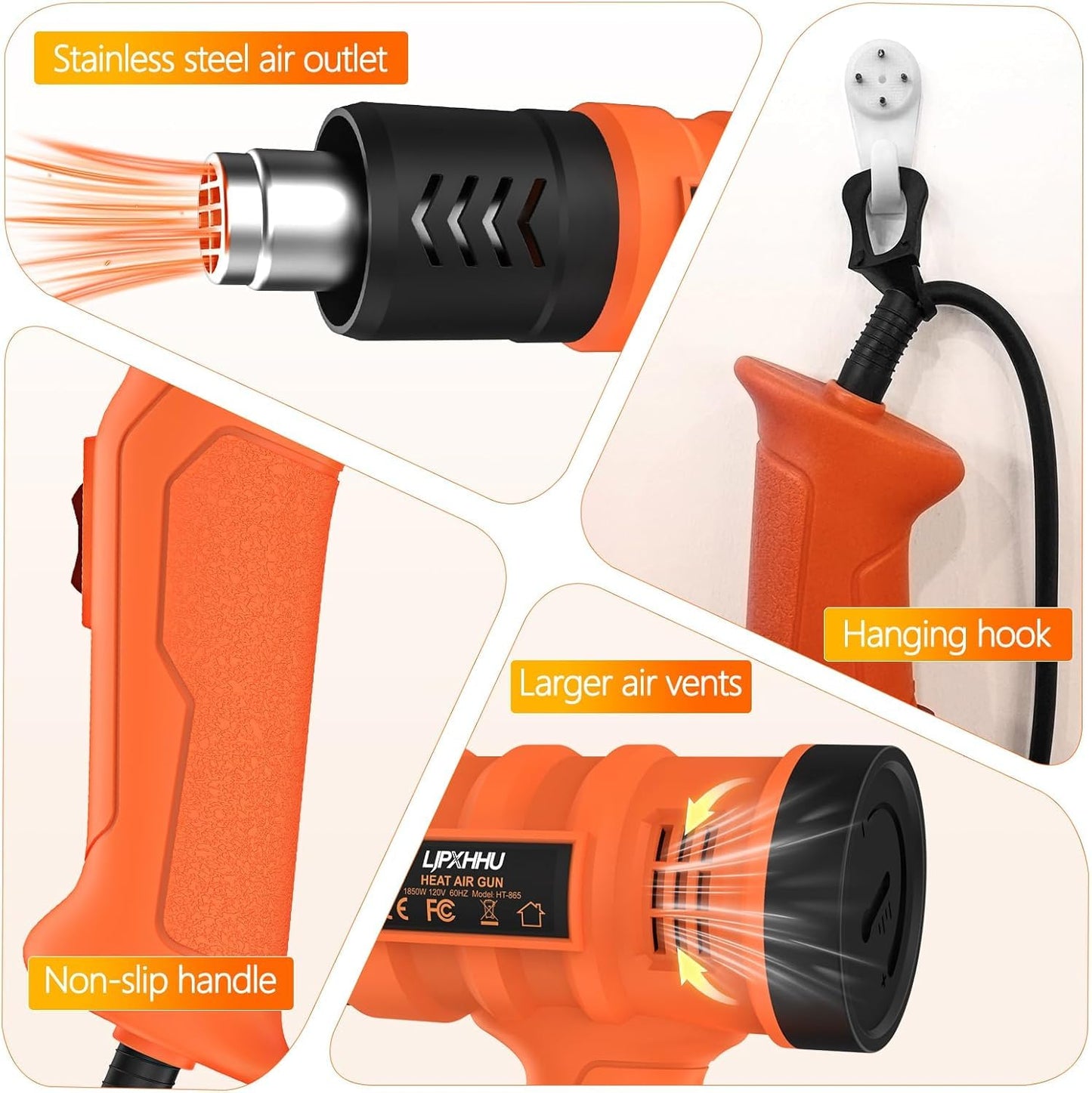 Heat Gun 1850W 1.5s Fast Heat Heavy Duty Hot Air Gun Good Temp Control 122℉-1112℉(50-600℃）Overheat Protection 2 Speed with 4 Nozzles for DIY Craft Shrink PVC Tubing Vinyl Wrap Stripping Paint Resin