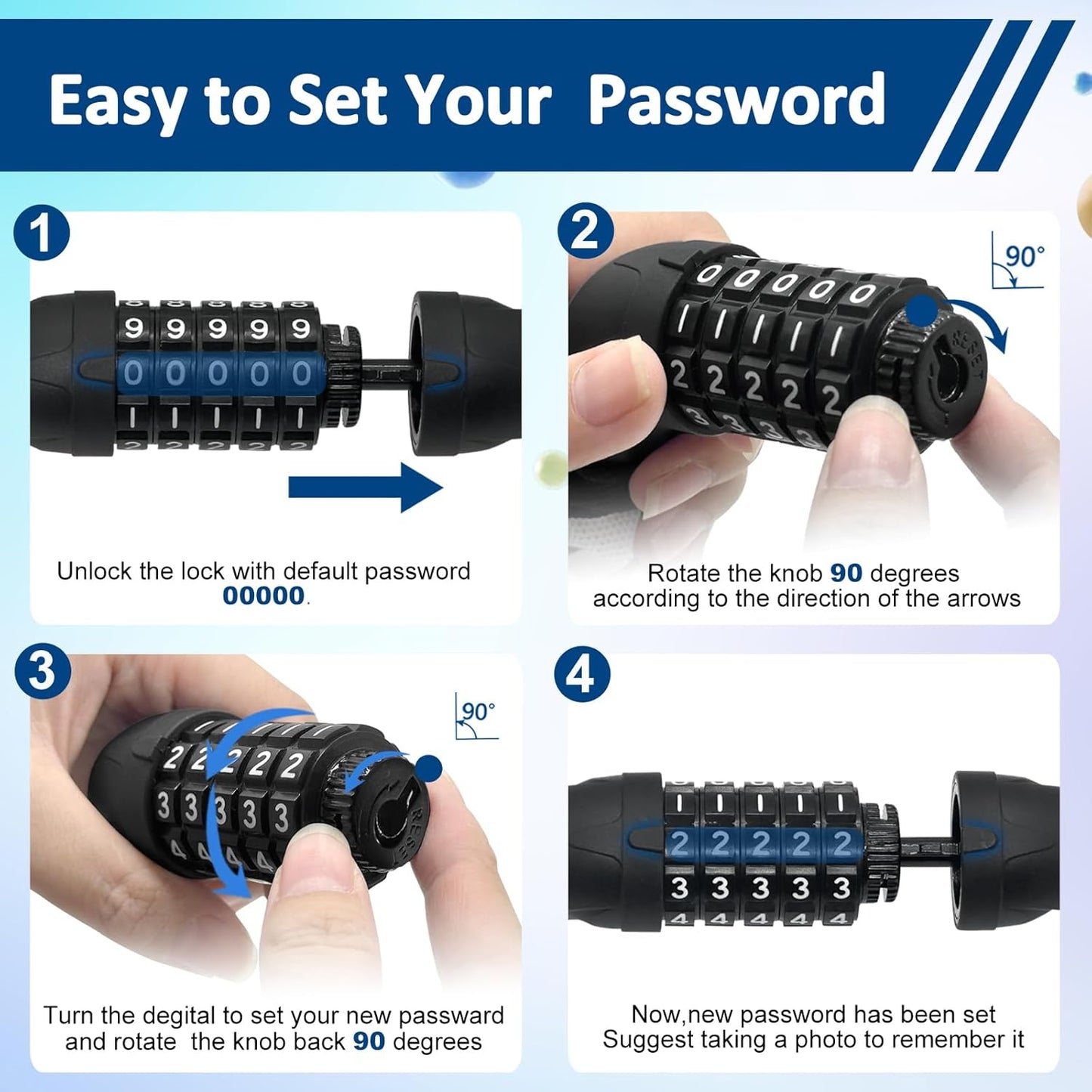 NDakter Heavy-Duty Bike Lock - 5-Digit Combination Anti-Theft Chain Lock | 2.62-6Ft Length, High Security