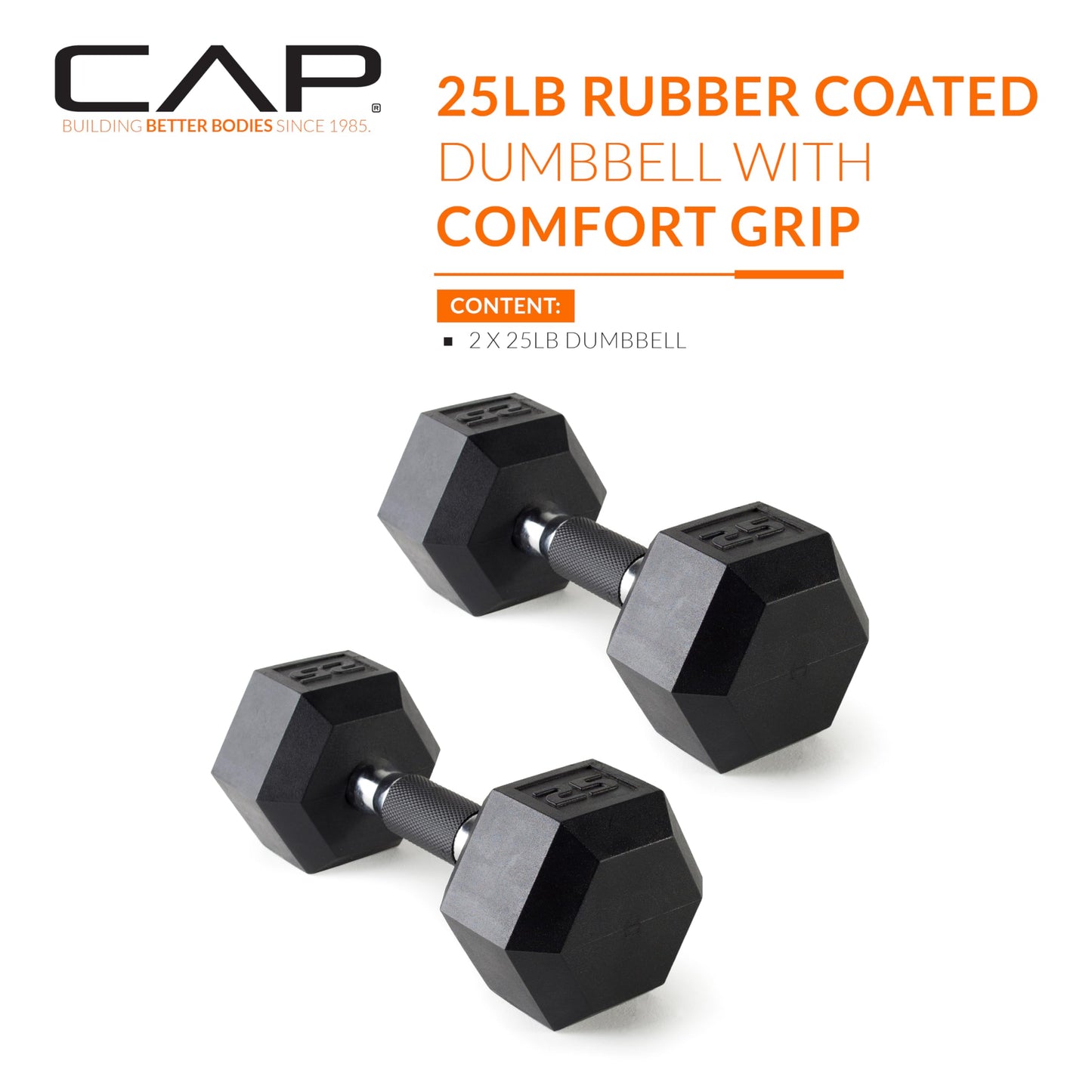 CAP 50lb Rubber Coated Hex Dumbbell Set, Comfort Grip, Free Weights
