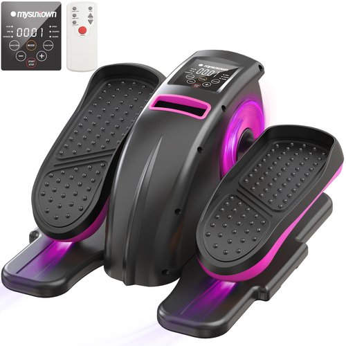 Under Desk Elliptical Machine, Mysuntown Ellipse Leg Exerciser for Seniors Fully Assembled, Quiet & Portable Electric Seated Pedal Exerciser, Fluorescent Pink and Black