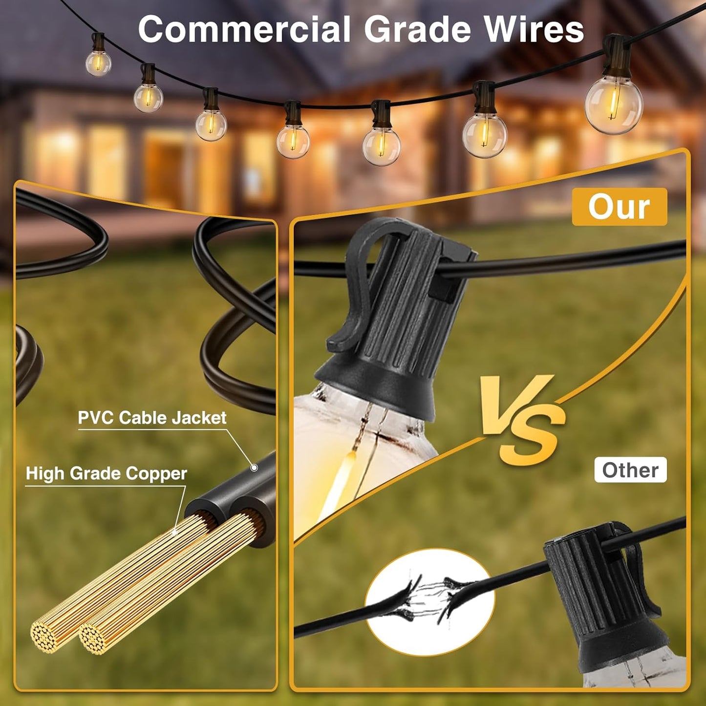 100FT Solar Powered String Lights with Remote - Waterproof G40 Patio Lights, 30 Shatterproof Bulbs, 3 Modes for Camping & Backyard
