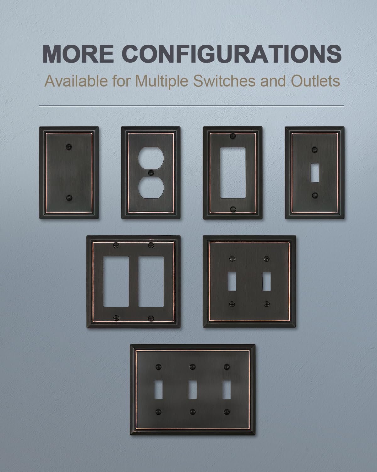 ZILLSEA 2-Pack Aged Bronze Blank Outlet Covers, No Device Blank Wall Plate Cover for Unused Outlets/Switches, Durable Metal, 3.15''*4.88'', Midsize