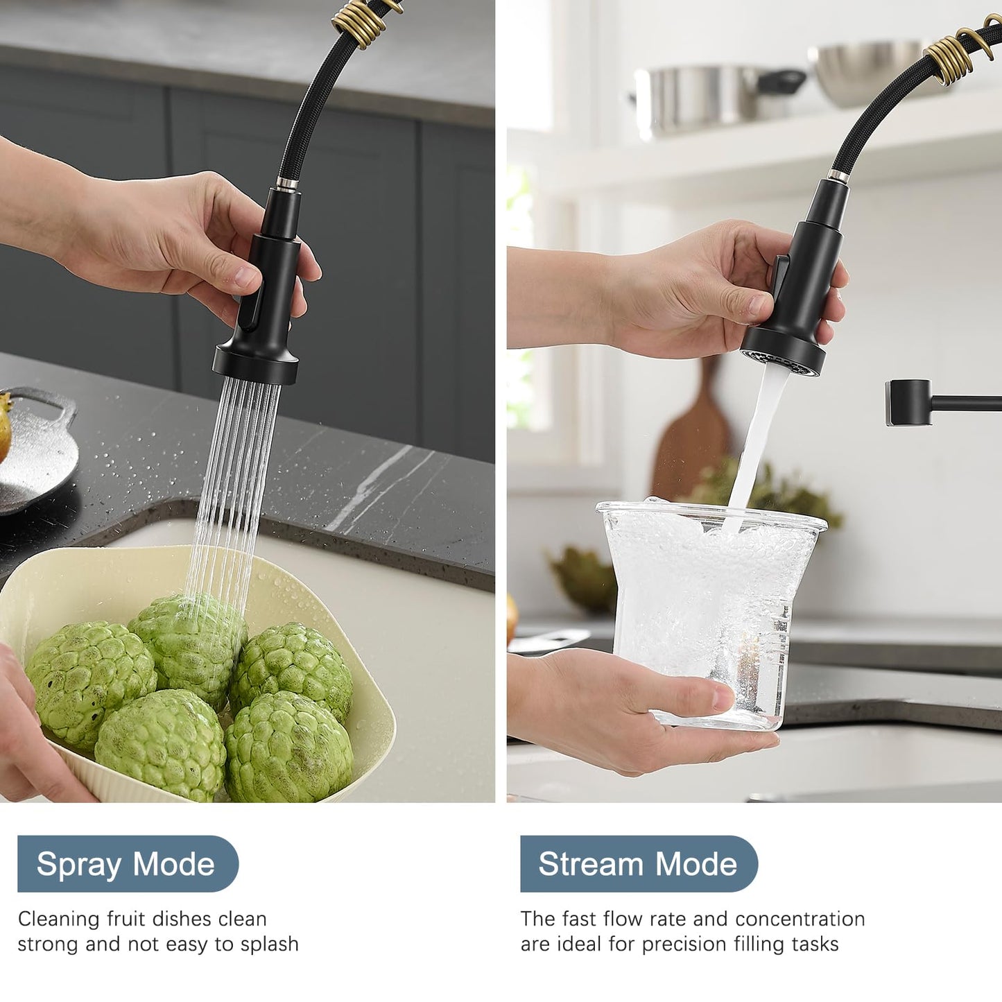 AIMADI Matte Black Kitchen Faucet,Black and Gold Kitchen Faucet with Pull Down Sprayer Commercial Single Handle Spring Sink Faucets Suitable for Farmhouses,Camper Laundry Rv Bar