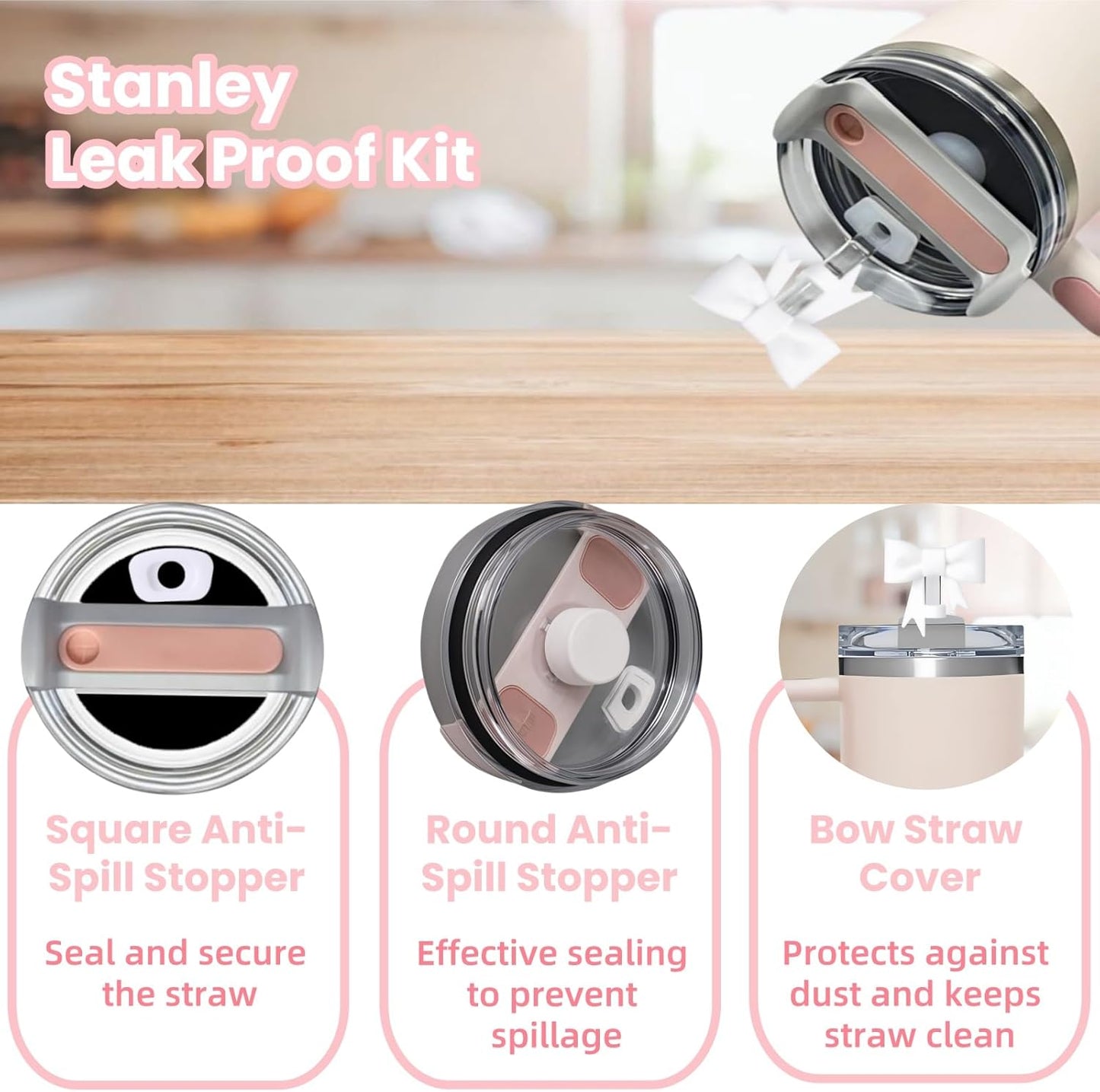 Stanley Cup Accessories Set - 6PCS Personalized Handle Charm & Spill Proof Stopper | Fits 30oz & 40oz