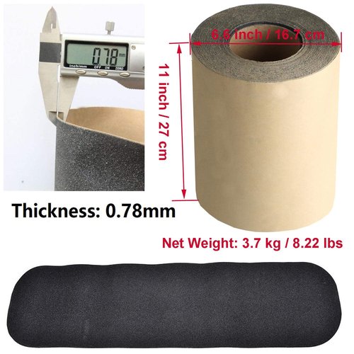 11 Inch by 60 feet Black Roll of Skateboard Grip Tape, ZUEXT Bubble Free Waterproof Scooter Grip Tape, Longboard Griptape, Anti Slip Sandpaper for Rollerboard Stairs Pedal Wheelchair Steps (27x1828cm)
