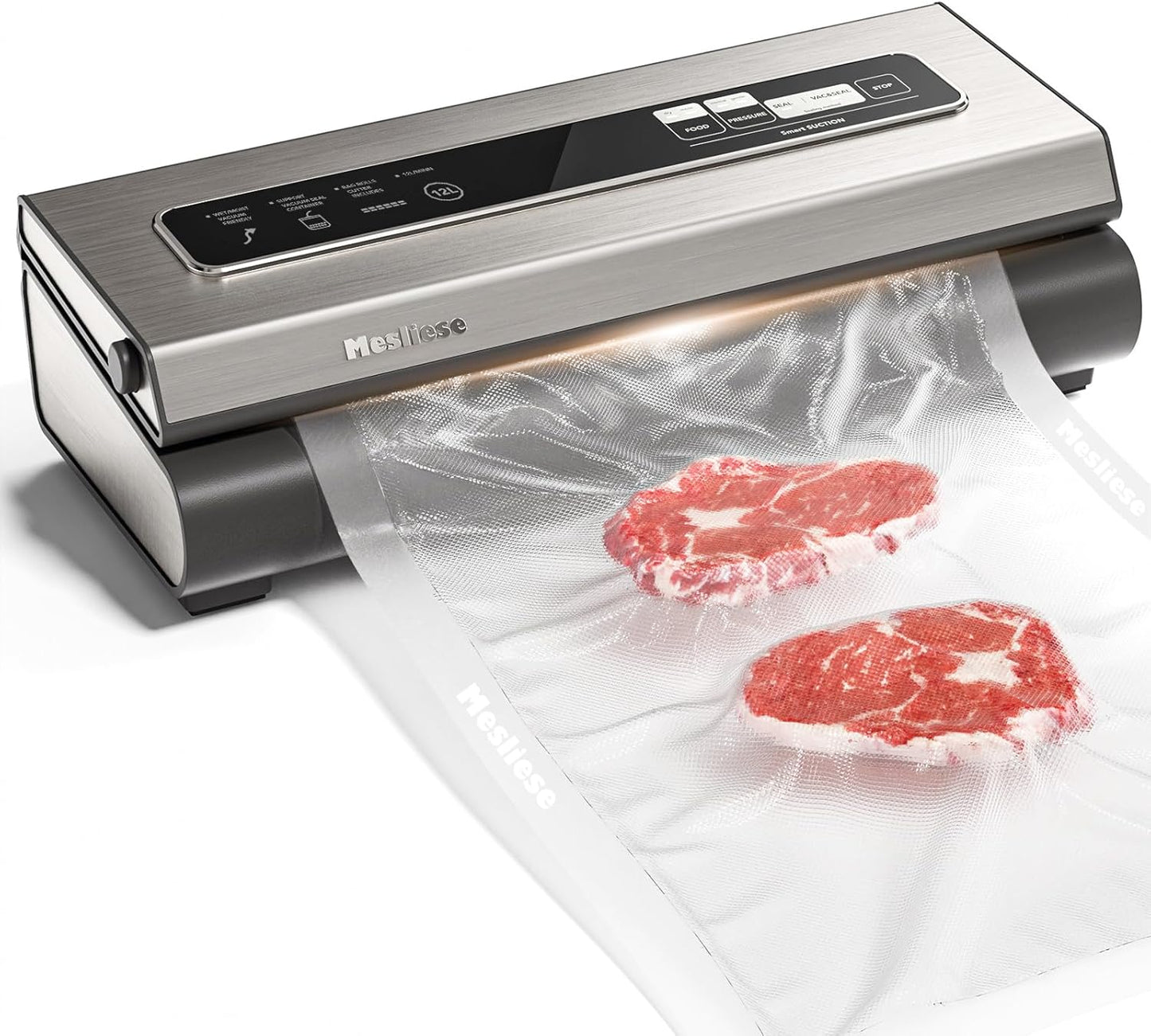Mesliese Vacuum Sealer Machine - Powerful 90Kpa 6-in-1 Food Preservation System | Compact Silver Design with Cutter & 7 Bags