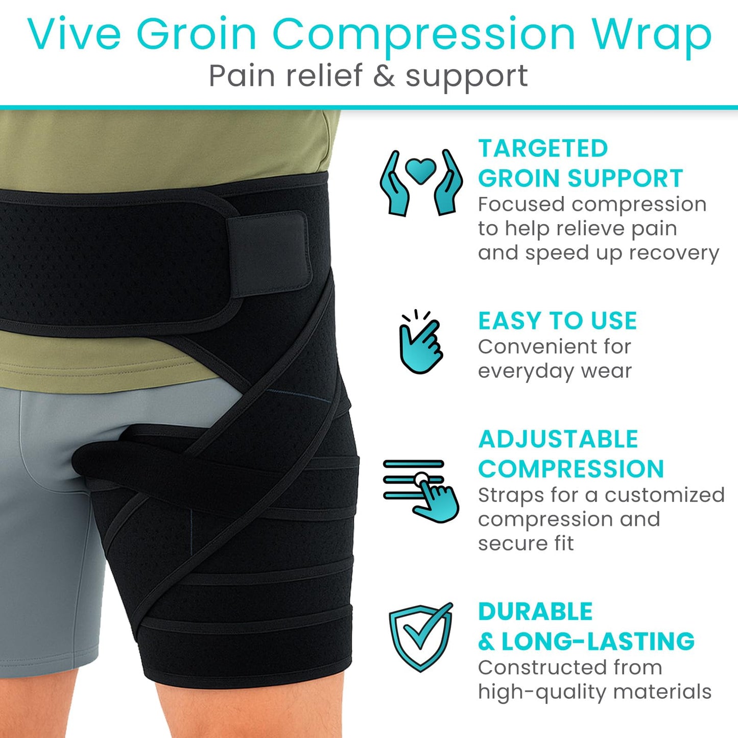 Vive Hip Brace for Sciatica Pain Relief - Groin Support Wrap for Sciatic Nerve Pain, Hip Flexor Strain, Thigh & Harmstring Pull, Arthritis - Adjustable & Comfortable Stabilizer for Muscle Recovery (Right)