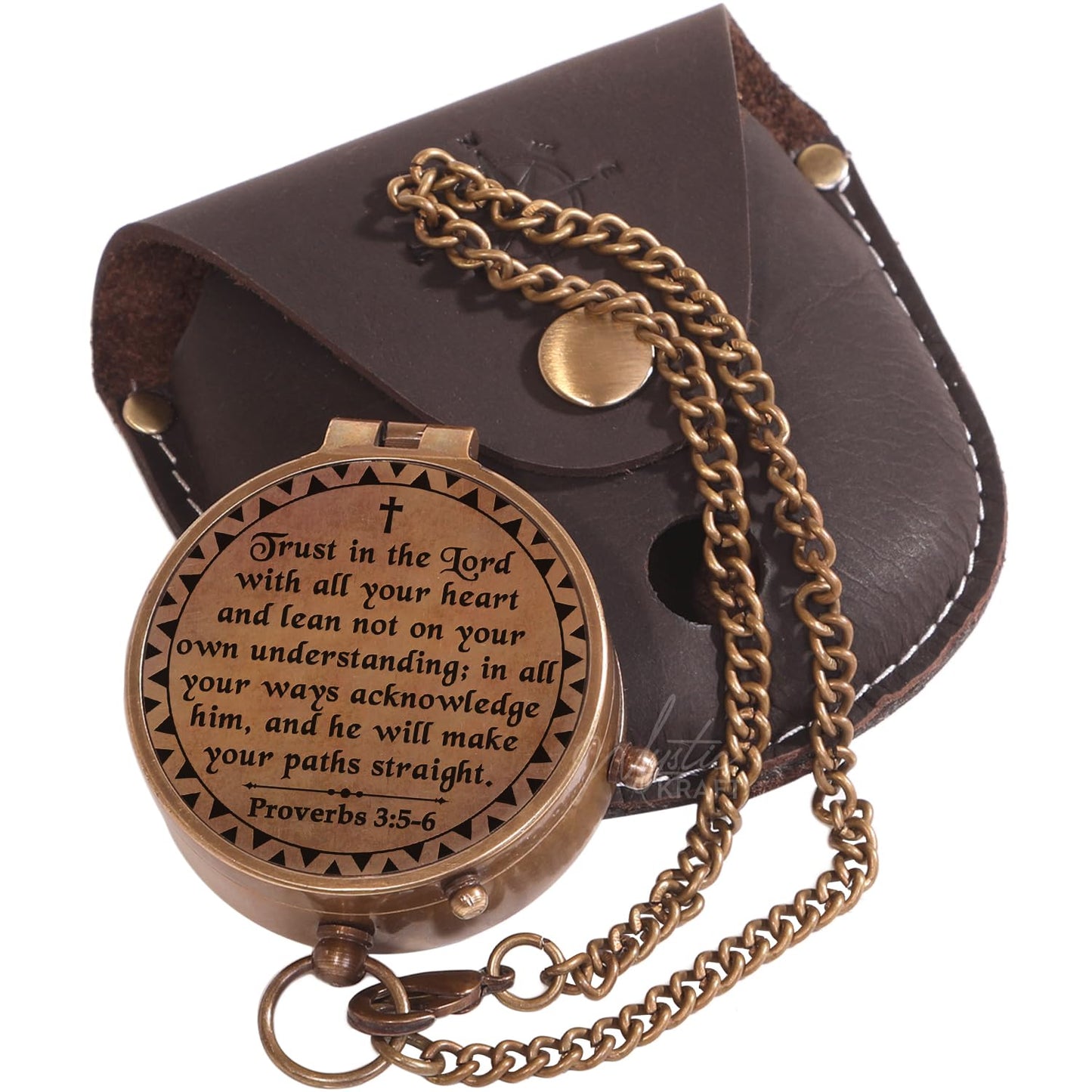 MYSTICKRAFT Trust in The Lord - Proverbs 3:5-6 Engraved Brass Pocket Compass, Baptism Gift for Boys, Confirmation First Communion, Religious Christian Easter for Kids, Christmas